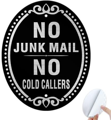 Goodvia No Cold Callers Sign or Junk Mail for Front Door Aluminum Brushed Self Adhesive Elliptical 150x120mm Waterproof Non-rusting for Front Door or Letterbox Black x1