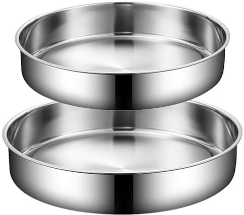 HQILRRA 9.5 & 10 Inch Round Cake Tin, Stainless Steel Cake Mold Layer Cake Tins for Baking, Christmas Birthday Wedding Cake Pan Bakeware Set, Healthy & Mirror Finished (9.5 & 10Inch)