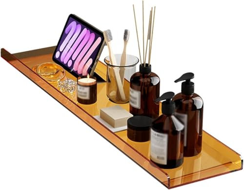 Suixtil Badregal, Acryl-Badregal, Deluxe-Badorganisator, Bietet Platz für Bücher, Telefone, Kerzen, Wein und Tabletten, Geeignet für alle Badewannen(Orange,80cm)