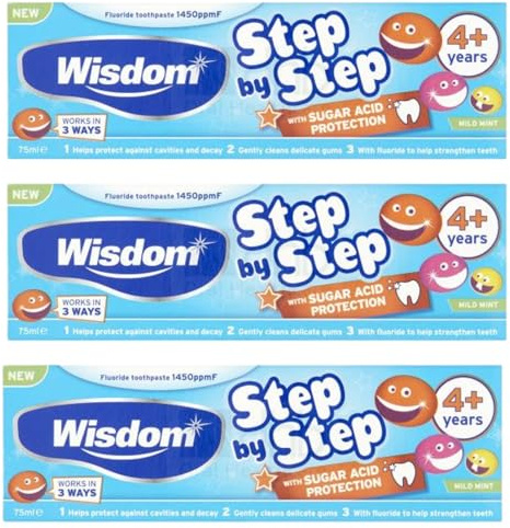Step by Step 4+ Toothpaste (3 Pack) - Gentle Mint Flavor, Fluoride Protection, and Cavity Prevention for Kids 4 Years and Older - 75ml.