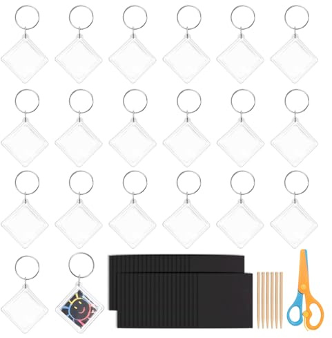 Sxutop 40 Stk Kreative Kratzpapier mit 20 Stk Acryl Foto Schlüsselanhänger | Kinder Kratzbilder Regenbogen Scratch Art Schlüsselanhänger Bastelset zum Basteln Party Mitgebsel Party DIY Dekoration