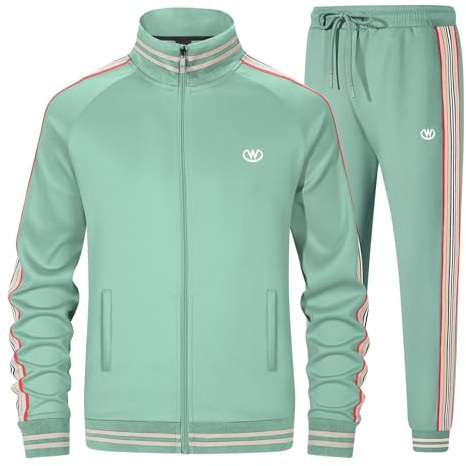 W JIANWANG Herr träningsoverall joggingdräkt sportdräkt tracksuit 2 delar avslappnad atletisk jogging, teal pastell, XXL