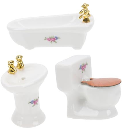 Toyvian 1satz Miniatur Badezimmermöbel Keramik Toilette Waschbecken Und Badewanne Dekorative Puppenhaus Accessoires Für Kreative Raumgestaltung