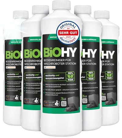 BiOHY Nettoyeur de sol pour robot laveur Station avec parfum orange (6 x 1 litre) | Nettoyant concentré pour tous les types de balai et robot aspirateur avec fonction humide | Faible mousse et sans