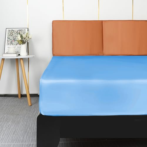 Lirex Satin Spannbettlaken 100x200cm, Seide Spannbetttuch Luxuriös und Seidig Glatt Weiche Microfaser Bettlaken für bis 35cm Matraze, Hellblau