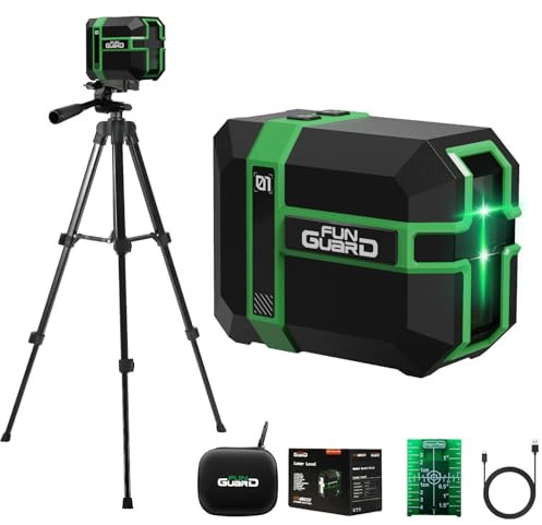 Funguard Laser Wasserwaage mit Stativ, Grün Kreuzlinienlaser 50M Selbstnivellierend Dual-Lasermodul, Linienlaser 3 Modus Umschaltbar Horizontal/Vertikal, PulsModus, USB-Aufladung, IP54, DIY