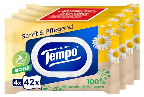 Tempo Fuktiga toaletthanddukar mjuka och vårdande 4 x 42 våtservetter