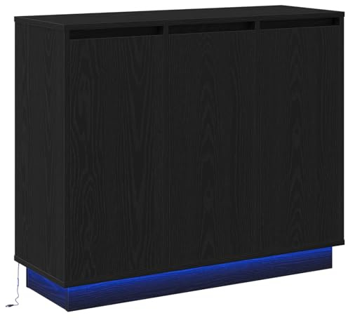 vidaXL LED-sido bord med dörr Svart Ek 90 x 32 x 75 cm Konstruerat trä, Stilig matplatsbuffé, rektangulära LED-skåp, minimalistisk förvaring för vardagsrum och utrymmen