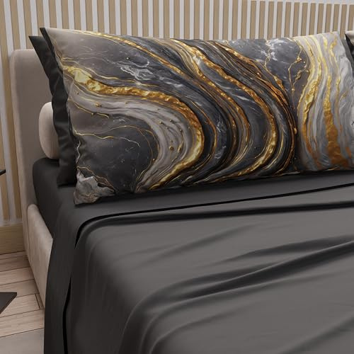 PETTI Artigiani Italiani - Lenzuola Matrimoniali Cotone con Federe in Stampa Digitale, Lenzuolo Completo Letto Matrimoniale Fantasia Marmo Grigio Scuro, 100% Made in Italy