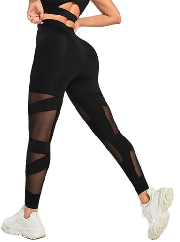 Legging De Sport Femme Taille Haute— Legging Anti Cellulite Sexy avec Rehaussement des Hanches Et Leggings Anti-Transpiration Partiellement Transparent Slim Respirante Pants Fitness Jogging