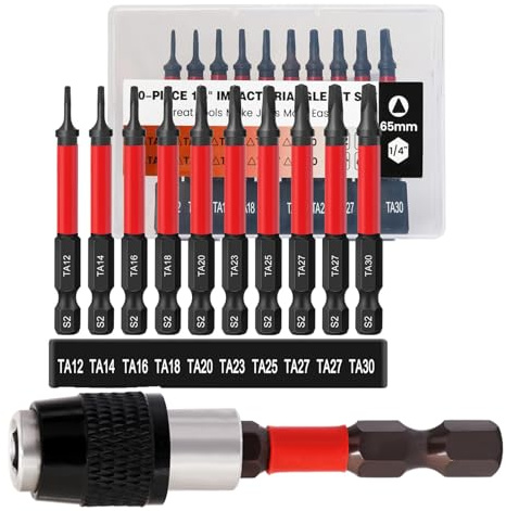 11 Stück Dreieck Bit, Dreieck Schraubendreher Bits 65mm Hex Schaft Schraubendreher Bits 12/14/16/18/20/23/25/27/30mm Magnetische S2 Schraubenzieher Bit mit Bithalter Impact