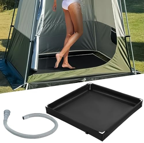 Foldable Shower Base, 80x80x10cm Portable Shower Tray, Portable Camping ShowerTent with Drain Pipe, Large Portable Camping ShowerTent, Tent ShowerTray Awning Base for Camping Beach OutdoorShower