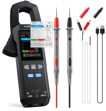 Digitale Intelligente Stromzange AC DC, 9999 Zähler TRMS, Kurvenaufzeichnung, Wiederaufladbares Zangenmultimeter, misst NCV, AC/DC Spannung, Strom, Durchgang, Kapazität, Diode, Widerstand, Temperatur