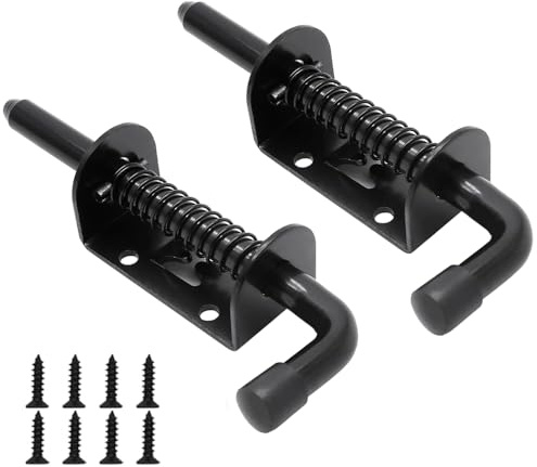 E-TING 2 Packs 5 Inch Spring Loaded Latch Pin with 8 Screws, Heavy Duty Sliding Door Lock Barrel Bolt Latch for Doors/Cabinets/Chests (Carbon Steel)