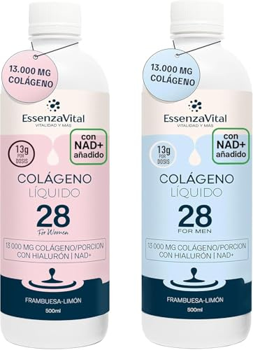 Flüssiges Kollagen Duo-Pack, 13 g reines Kollagen (13.000 mg) mit NAD+, 1 Mann + 1 Frau und Hyaluronsäure, trinkbares hydrolysiertes Rinderkollagen, maximale Dosis, EssenzaVital