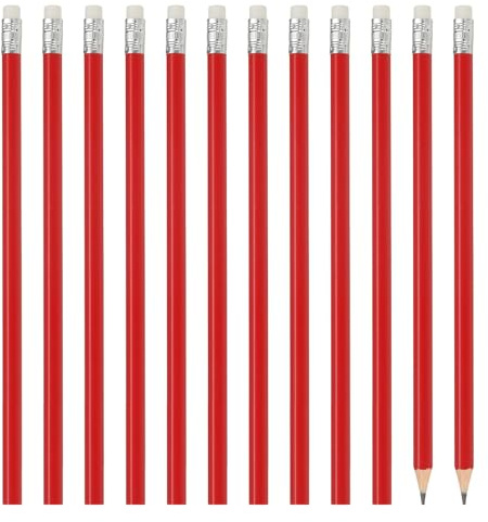 PATIKIL Hexagonal Wooden Pencils Bulk, 12 Pack HB Graphite Pencils with Eraser for Office Supplies, Engineering Marking Writing Art Drawing Supplies, Red