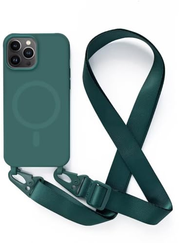 2NSPDRGNI Handykette Schutzhülle kompatibel mit iPhone 13 Pro Handyhülle mit Band,Kabellosem Laden Hülle Halsband Lanyard Silikonhülle,Dunkelgrün