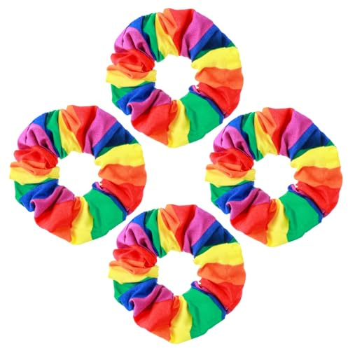 Pride regnbåge hår scrunchies ring stolthet tillbehör för HBTQ färgglad elastisk randig hästsvanshållare för kvinnor flickor regnbåge hårtillbehör (4 st)