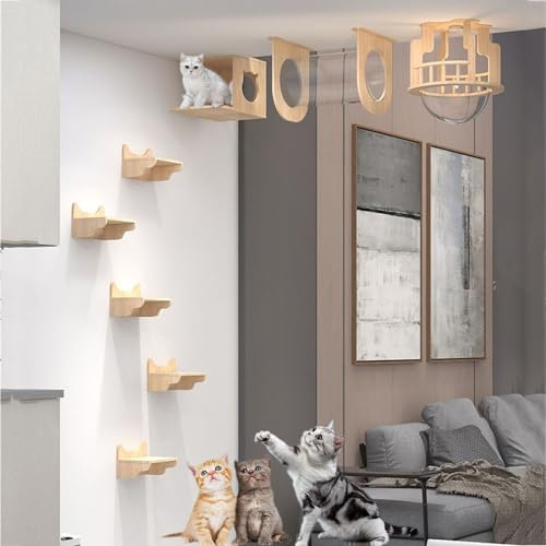 IXMLDAXD Kratzbaum für Wohnungskatzen, Wandmontierte Katzenwandregale, Katzenklettergerüst, Decken- und Wandkombinationsset, platzsparend, selbst zu Bauen und einfach zu montieren(Style2)