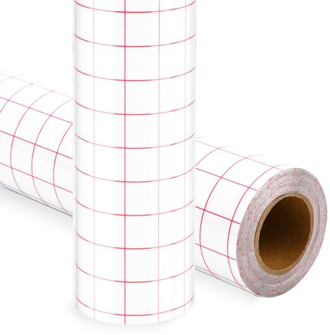 PHOGARY Film de Transfert pour Traceur Vinyle, 30,5 x 500 cm, Vinyle Adhésif Grille Rouge pour Cadeaux DIY, Mug, Fenêtre, Céramique Film Vinyle