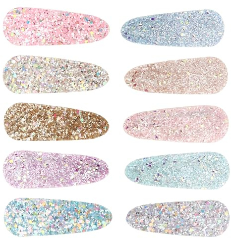 Bumlofa 10 Stück Glitzer Haarspangen mit Druckknopf, Funkelnde Pailletten Haarspangen, Bunte Metall Haarclips, Niedliche Haaraccessoires für Mädchen
