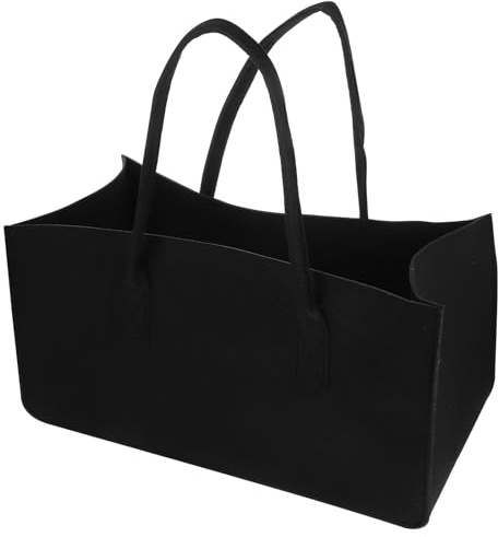 PAMINGONO Portable Black Felt Firewood Carrier Bag with Handle, Large Reusable Firewood Storage Tote for Outdoor and Home Use