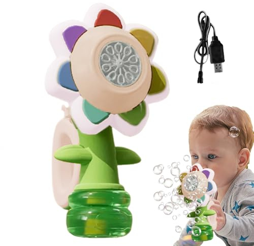 Máquina De Burbujas De Girasol - ABS De 9 Pulgadas, Soplador Automático, Fabricante De Luz Recargable | Jugar Jardín Césped Fiestas Bodas Cumpleaños Camping Parques Picnic Verano