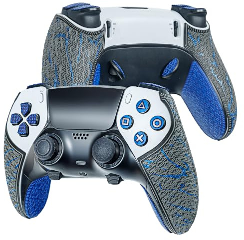 Controller Grips, Skin kit,Anti-Skid, Multi-Texture, Sweat Absorption, Pre-Cut Grips Tape, by SHADOW BOOLT (Metallisch Gray & Blue, 2.0 for DualSense Edge)