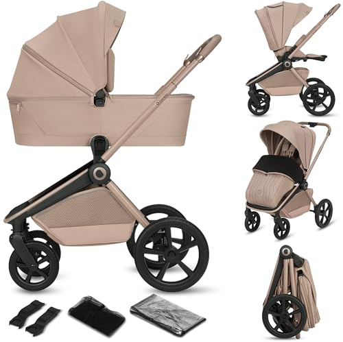 Lionelo Freya 2-i-1 Barnvagn, Kombivagn med Hopfällbar Liggdel och Sittdel | (0–4 år, upp till 22 kg), PU-hjul med Fjädring, Vändbar Sits, 3D-Ventilation, XXL-sufflett UPF50+, Kompakt med Tillbehör