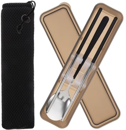 GLEAVI Ensemble de Couverts Portable en Acier Inoxydable et Plastique Léger avec Cuillère Réutilisable et Baguettes, Résistant aux Couleurs, pour Activités de Plein Air