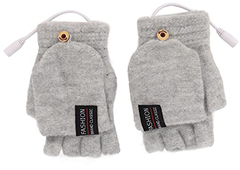 Qudinip USB Heated Gloves Comfortable Warm Half Hands Electric Heating for Typing and Gaming Outdoor Indoor Activities (Silver Gray)