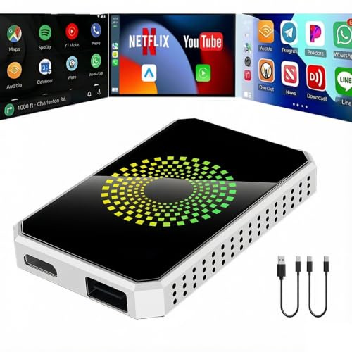 Autolinkr Autolinkr Auto-Linkr Magic AI Box 3 en 1 Adaptateur Carplay sans fil pour streaming Netflix/YouTube/TikTok, adaptateur sans fil avec clé USB pour voitures de jeu de voiture filaires OEM
