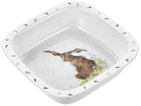 Royal Worcester x Wrendale Square Dish - Fine Bone China Square Dish, Hare Design, Dishwasher & Microwave Safe, Suitable for Everyday Dining or Special Occasions