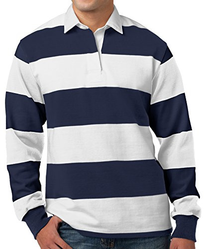 Buy Cool Shirts Mens Long Sleeve Rugby Polo Shirt, Large True Navy/White