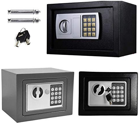 Tresor Möbeltresor Doppelbartschloss Eisenstahl Safe mit elektronischem Zahlenschloss und 2 Schlüsseln für Geschäft Bargeld/Geld/Schmuck/Wertsachen, 8.5L -Grau