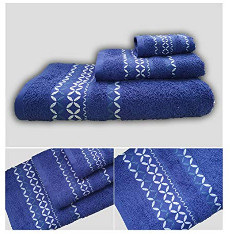 Energy Colors Textil - Hogar - Cenefa Turca - Juego de Toalla 3 Piezas 100% Algodón de 500 Gramos (Azul Marino)