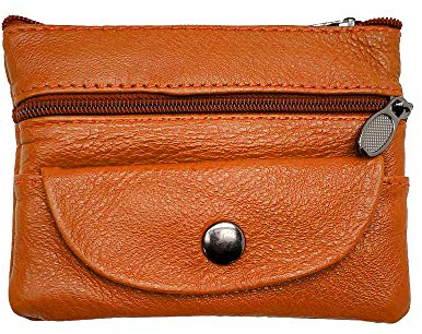 LOLUNA® Porte-Monnaie Cuir Format identité Compact 4 Poches - Monnaie - Clé - Carte crédit - Billet - pour Homme/Femme Plusieurs Couleur (Orange/Camel)