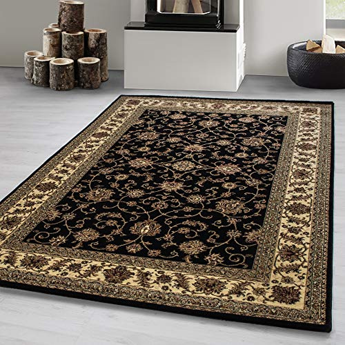 Carpetsale24 Orient Teppich 160x230 cm Schwarz, Klassisch Gemustert, Pflegeleicht & robust, Stilvoller Bodenteppich für Esszimmer oder große Räume