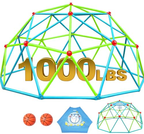 Zupapa 10FT Climbing Dome, Outdoor Jungle Gym for Kids with Climbing Grip - Geometric Dome Climber Supports 1000LBS Outdoor Playset and Easy Assembly Outdoor Play Equipment for Kids (Green, 10FT)
