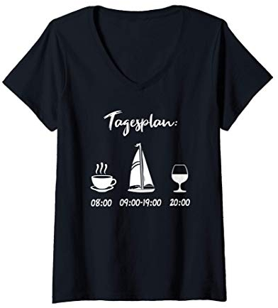 Damen Segelboot Tagesplan Geschenk Segler Männer lustig Segeln T-Shirt mit V-Ausschnitt