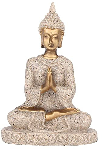 Telituny Meditierende sitzende Buddha-Statue, Buddha-Statue, Schnitzstatue, Buddha, Handwerk, Schnitzfigur, Handwerk für Heimdekoration, Tischornament (Gold)