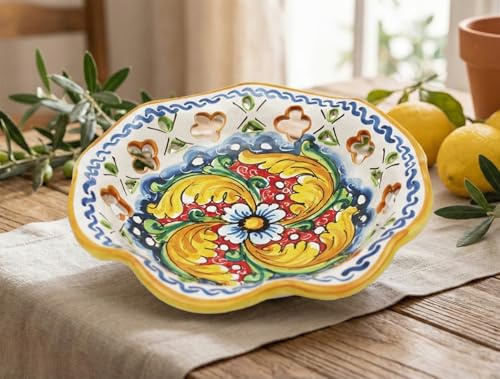 ILAB Ciotola grande in ceramica decorata a mano da ceramisti siciliani di Santo Stefano di Camastra fiore rosso art 22