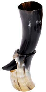 Brillibrum Design Trinkhorn Becher echtes Kuhhorn poliert mit Griff Wikinger Becher Trink-Gefäß aus Horn Bierkrug Mittelalter Unikat Horntasse Met (300 ml, Kuhhorn mit Hornständer)