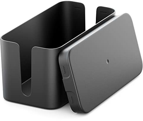 deleyCON Gestione Cavi Box Cavo Organizer Box Casetta Cavi 23,5cm x 11,5cm x 11,5cm Plastica Robusta 2 Guide Laterali per Cavi Protezione e Sicurezza Nero