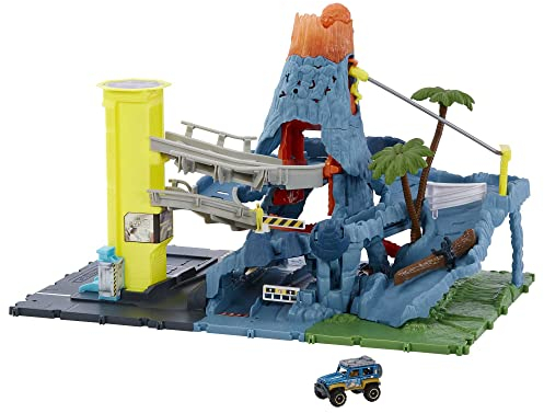Matchbox HHW21 - Vulkan Spielset, enthält 1 Matchbox Fahrzeug, durch Fahrzeug aktivierte Funktionen, Lichter und Geräusche, Kinderspielzeug ab 3 Jahren
