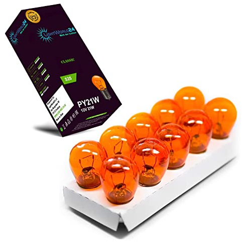 LIGHTWORLD24 10 x PY21W Blinkerlampe Blinkerbirne 12V orange gelbe Kugel Lampe BAU15s Auto Lampe S25 21W Birne Blinker Glühbirne