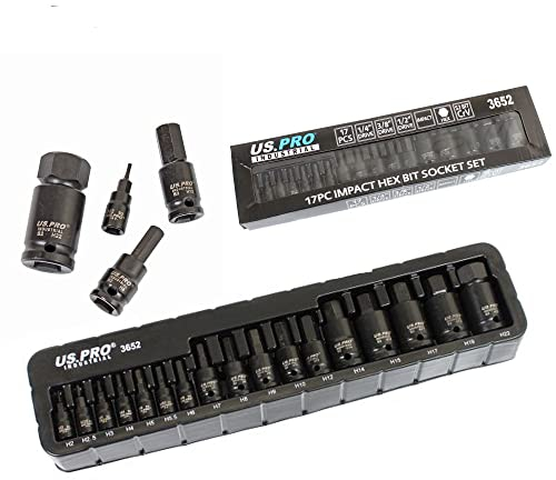 US PRO Juego de llaves de vaso hexagonales de impacto (17 unidades, 2 mm a 22 mm)