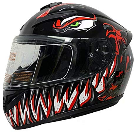 Motorrad Integralhelm DOT Sturzhelme mit 3 Linsenoptionen Roller Helme Motorrad Touristenhelm für Männer & Frauen täglicher Arbeitsweg (rotes Monster) (B,53~54cm S)
