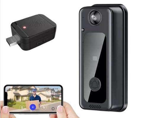 Sonnette sans Fil connectée avec caméra de Surveillance extérieure, Application Tuya Smart, WiFi Camera, Enregistrement vidéo Tuya, Connexion Smartphone Android et Iphone + Carte mémoire SD 16 Go.