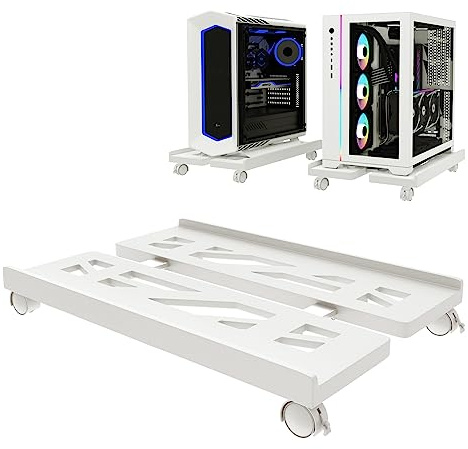 Hmfmdy Mobile CPU Stand, CPU Rolling Stand Adjustable Computer Mobile Cart Holder with Locking Caster Wheels PC Stands - White